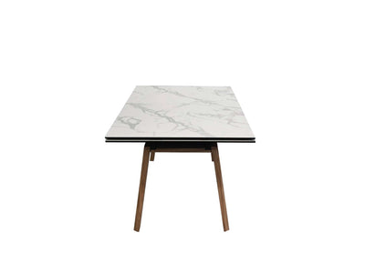 Valencia Twin Extendable Dining Table with tempered glass and ceramic top, steel frame, and veneered MDF legs in modern design