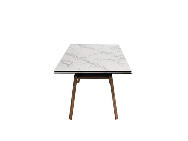 Valencia Twin Extendable Dining Table with tempered glass and ceramic top, steel frame, and veneered MDF legs in modern design