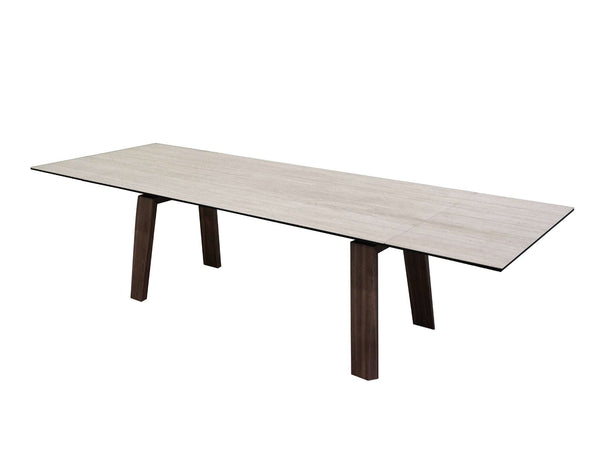 Valencia Twin Extendable Dining Table with tempered glass ceramic top and veneered MDF legs in modern dining room setting