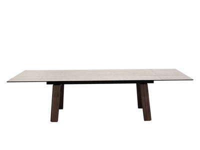 Valencia Twin Extendable Dining Table with tempered glass ceramic top and veneered MDF legs in modern dining room