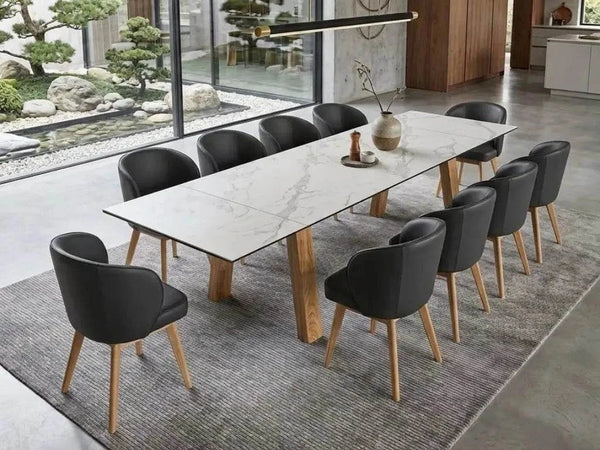 Valencia Twin Extendable Dining Table with ceramic top and natural Ash legs in modern dining room