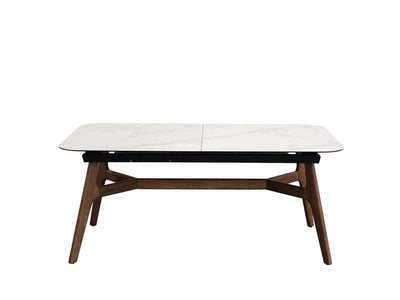 Warwick Extendable Dining Table with marble-effect ceramic top and ash veneer legs in modern dining room