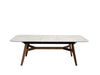 Warwick Extendable Dining Table with marble ceramic top, ash veneer legs, and powder-coated steel frame