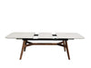 Warwick Extendable Dining Table with marble ceramic top, ash veneer legs, and powder-coated steel frame in modern dining room